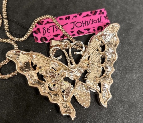 Betsey Johnson Large Opals And Crystals Gold BUTTERFLY Pendant NECKLACE NWT - Picture 7 of 11