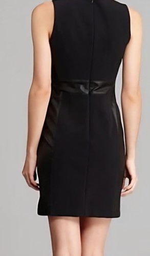 Theory Lambskin Leather Quiet Luxury Trimmed Sheath Taline C Dress Size 6 Small - Picture 2 of 12