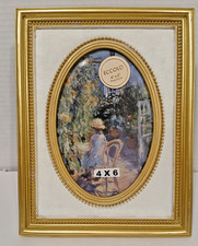 4X6 Inch ECCOLO Gold Tone Oval Picture Frame Beaded Tabletop Photo Frame Decor