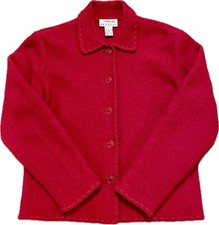 Talbots Boiled Wool Jacket Signature Red Button Front w/Pockets Size Petite PP