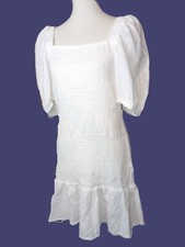 Rachel Parcell XXL mini dress white smocked fitted body puff sleeves All Cotton