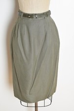vintage 80s pencil skirt olive green rayon slim secretary narrow skirt M