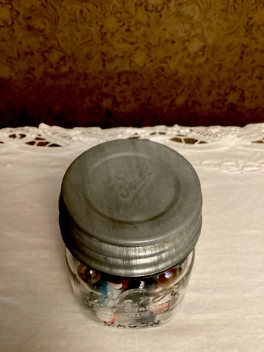 Antique Marbles In Kerr 1/2 Pint Jar With Zinc Lid - Picture 2 of 8