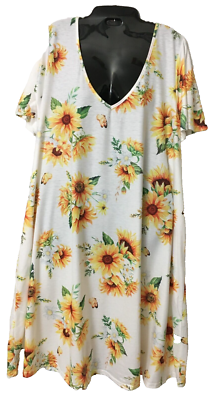 Women Sunflower Stretch Knit Dress Loose Flowy Size 24W Sunflower Floral D7  | eBay