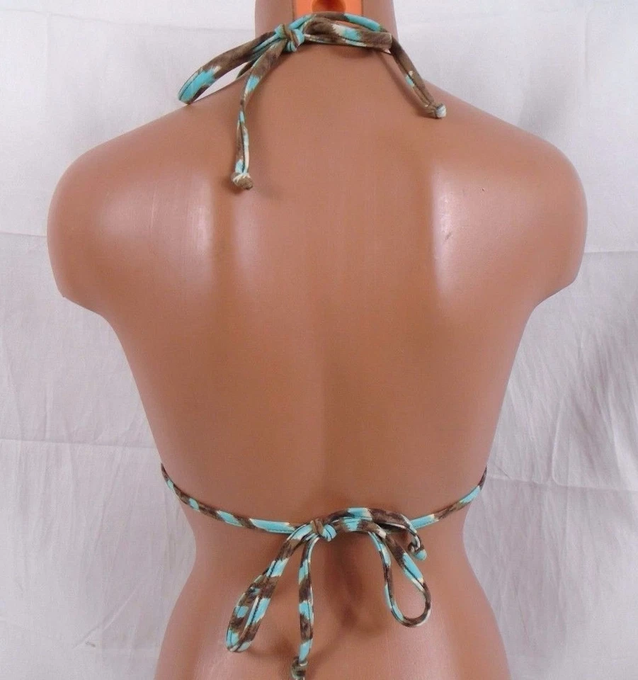 Sauvage Luxe Dart Triangle Striped String Bikini Top Blue/Brown Small #547L - Изображение 3 из 3