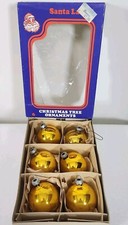 Shiny Brite Vintage Glass Christmas Tree Ball Ornaments Made in USA Box (6) Gold