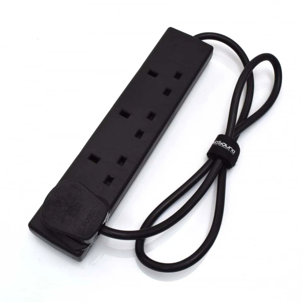 VISIOSOUND 4-Gang Extension Trailing Lead Black Multi Plug Power Cable - 1m / 2m / 3m / 5m
