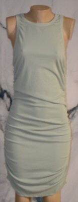 EMVIE'S FASHIONS Light Green Ribbed Sleeveless Dress XL Ruched Side Seams Hips