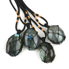 Wrap Women Mens Natural Stone Necklace Labradorite Pendant Crystal Moonstone