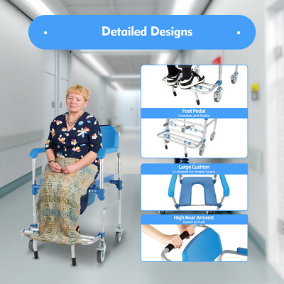 350LBS Commode Wheelchair Assist Mobility Medical Transport Rolling Shower Chair