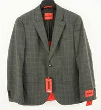 New Hugo Boss Karl Men's 36R Modern Fit Gray Plaid Lightweight Woven Wool Blazer