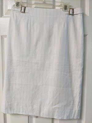 NWT White House Black Market Beach Stripe Linen Pencil Skirt White Tan  Womens