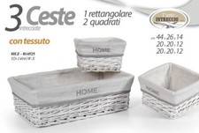 CESTINI SET 3 CESTE VIMINI CASA BAGNO PORTA VESTITI OGGETTI BIANCO 44-20-20 CM