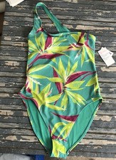 NWT Old Navy Printed One-Shoulder Swimsuit Tropic Days Sz M Vacation UPF 40