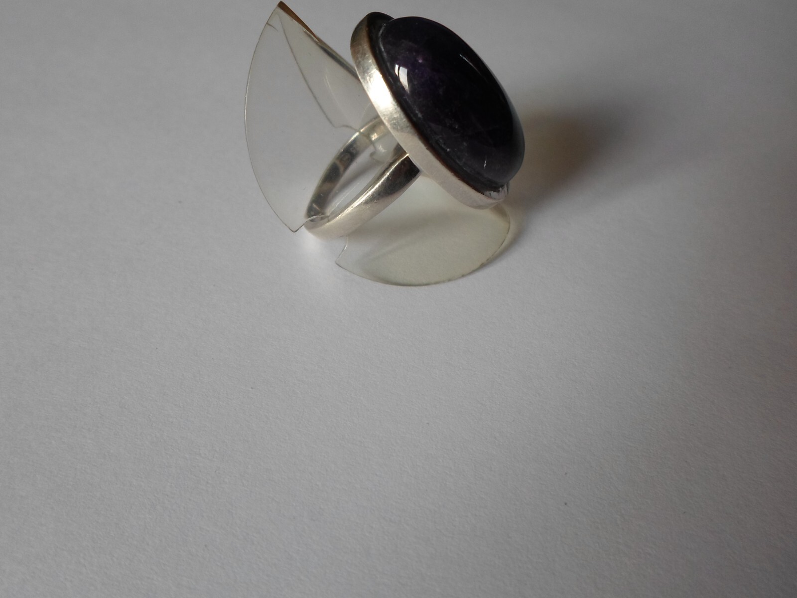 large solid silver ring, dark purple stone caboch… - image 6