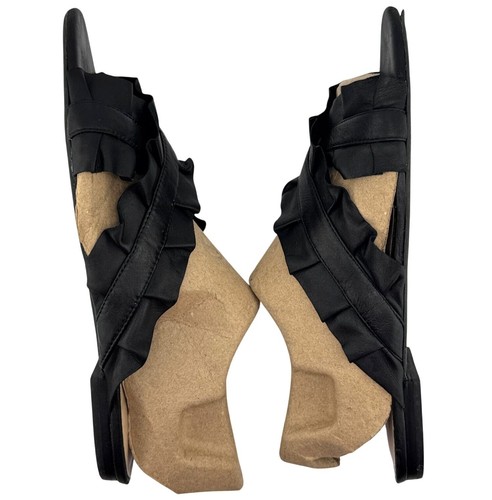Sandalias sin cordones Sole Society Mandi negras con volantes y correa cruzada para mujer talla 8 - Imagen 5 de 8