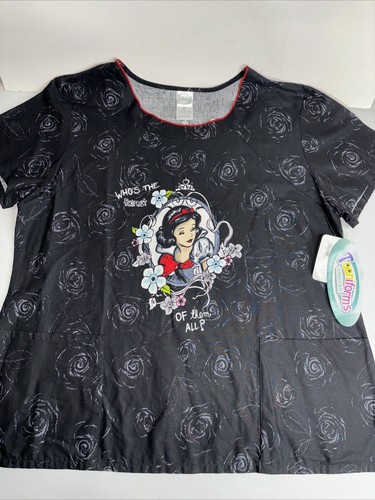 DISNEY Snow White & Queen Mirror Scrub Top W/ Pockets Women Size XL Black NWT
