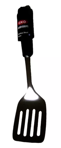 OXO Steel Good Grips Stainless Steel Turner, 12",Slotted, Black Soft Grip Handle