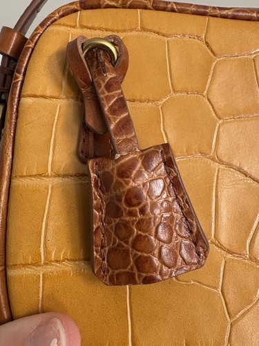 J. Crew Mini Leather Signet Camera Bag in Pink Yellow Brown Embossed Croc - Picture 10 of 17