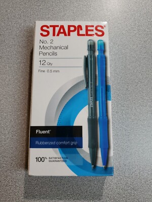 12 Staples Mechanical Pencils, No. 2   .5mm Fluent Rubberized comfort grip