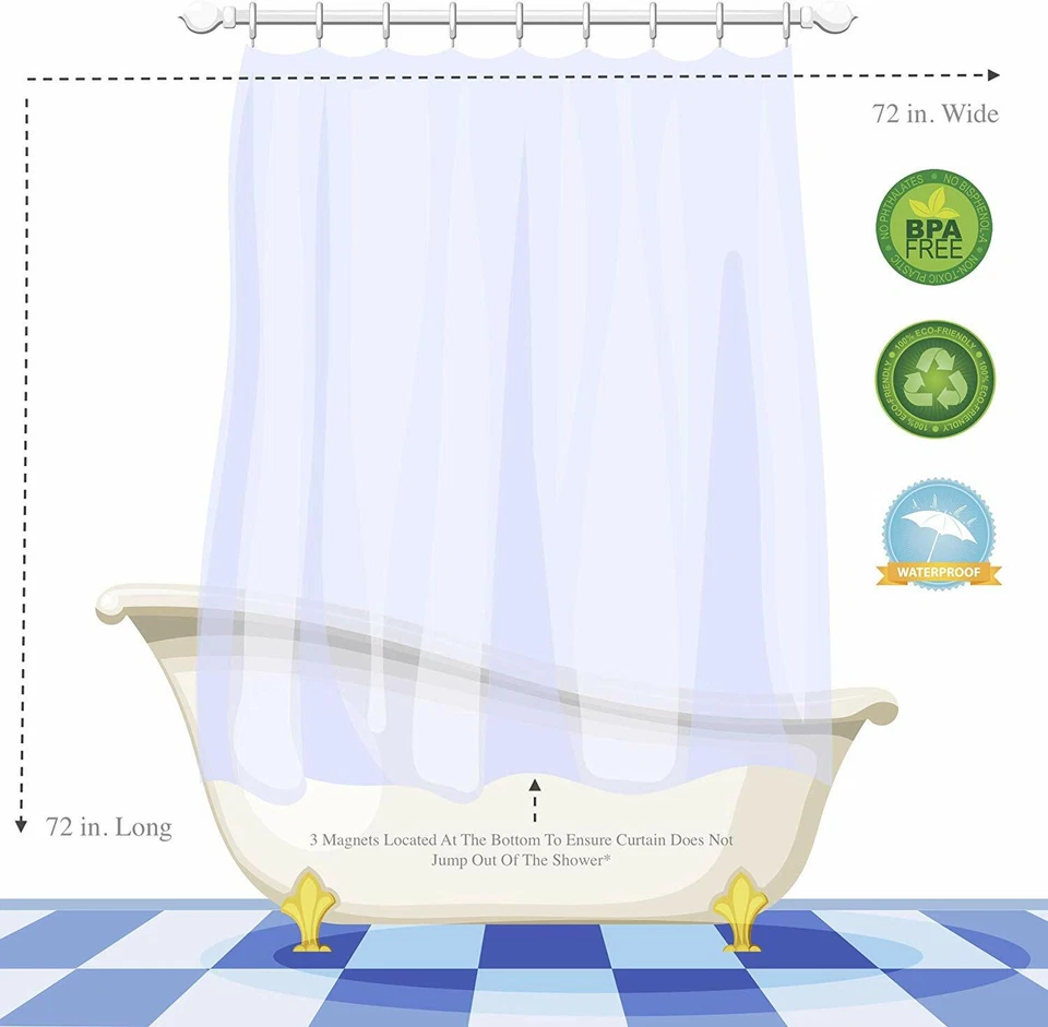 VCNY Heavy Duty Peva Plastic Shower Curtain Liners W/ Magnets - Assorted Colors Foto 2 de 4