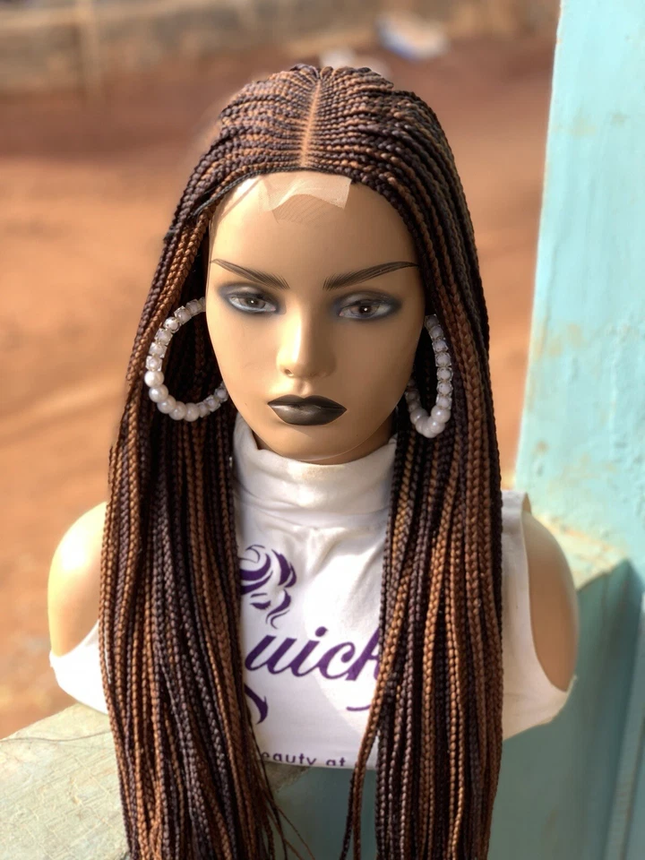 Peluca trenzada parte media para mujer negra con cierre de encaje Foto 3 de 4