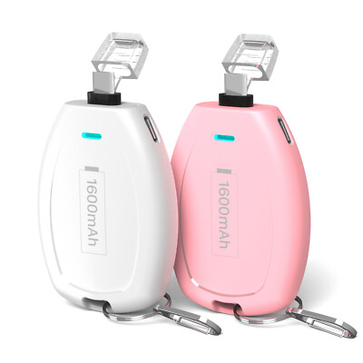 USB Type C Mini Emergency Power Bank Key Chain - small battery pack 1600mAh 2PCS