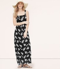 LOFT WHITE/BLACK SUMMER LEAVES CASUAL  MAXI DRESS SIZE: XS NWT
