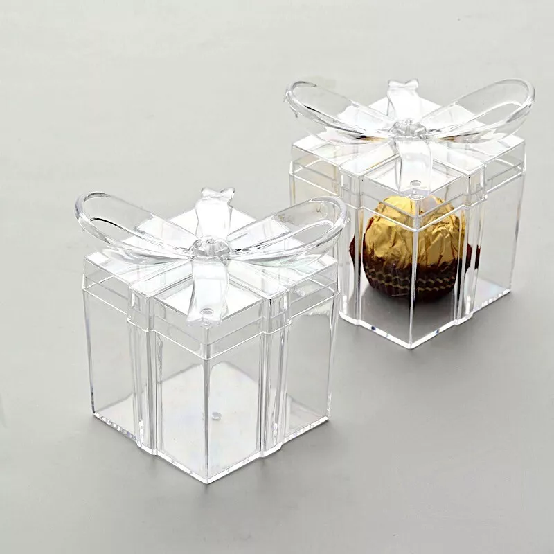 12 CLEAR 3 Square Bow Top Design Favor Boxes GIFT HOLDERS Party
