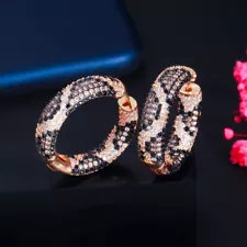 Exclusive Cubic Zirconia Round Snake Leopard Hoop Earrings for Cocktail Party 