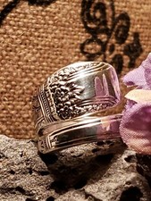 vtg silver Spoon Ring women spiral twist bypass handmade 1937 first love flower