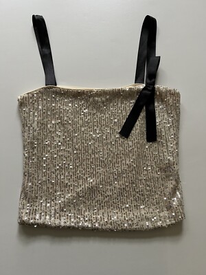 SMALL BLUSH PINK SEQUIN OVER CREAM LINED WITH STRAPS TOP $58.00