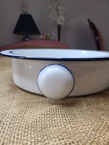 NEW A Dansk Bistro 2 handled vegetable bowl Christianshavn Blue white 10.5" X 3" - Picture 12 of 13