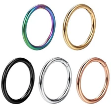 5pcs 20G Hinged Segment Nose Ring Septum Clicker Lip Cartilage Helix Tragus Hoop