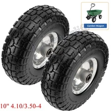 2PCS 10" Flat Free Solid Tires Wheels Rubber Dolly Handtruck Cart 4.10/3.50-4