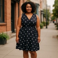 Garnet Hill Size 18 Silk Midi Dress Black Polka Dot Lined Minimalist Plus Size
