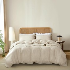 100 French Linen Duvet Cover Set 3pc - Zipper Closure  8 Corner Ties with
