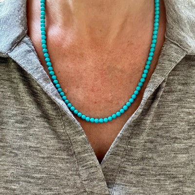 Sleeping Beauty Turquoise Necklace 14k Solid Gold | 5mm Round Beaded Choker