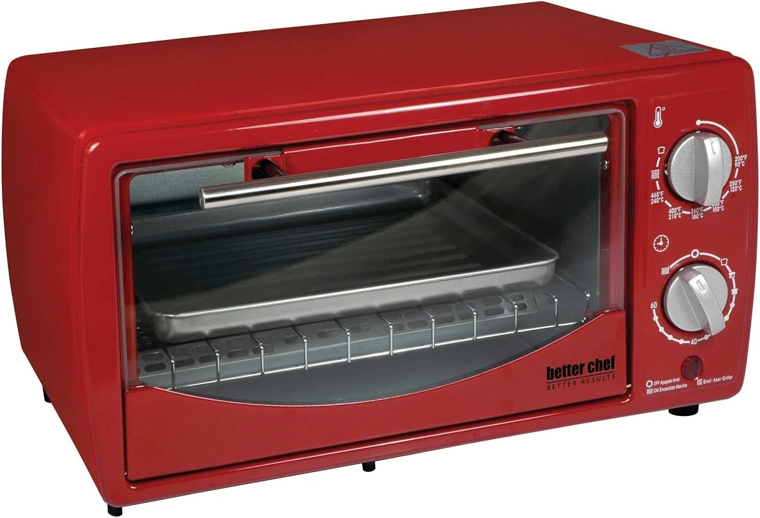 Better Chef Basic Toaster Oven | 4-Slice | 60-Minute Timer | Slide Out Rack Red