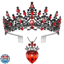 Tihebax Queen Hearts Crown Tiara and Necklace Set for Women Girls, Queen of H