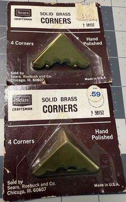 (2) NOS Vintage Sears Solid Brass Corners - 959152 - Made in USA - With Hardware