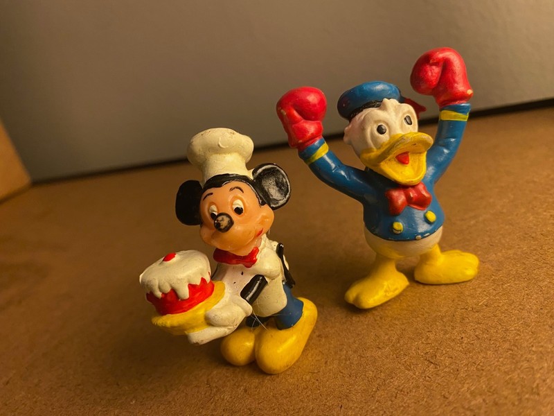 Vintage Mickey Mouse Baker and Donald Duck PVC Toys Figure 2" Disney Hong Kong
