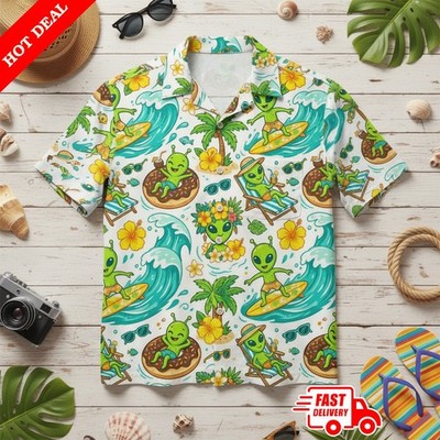 Alien Chilling On The Beach Hawaiian Shirt For Men Women