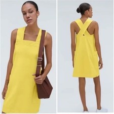 Everlane Organic Cotton Cross-Back Apron Dress M Yellow Denim Casual Easy