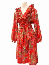 Vtg 70s 80s Handmade 3-Pc Floral Skirt Set Ruffle Blouse Wrap Skirt Sash S M