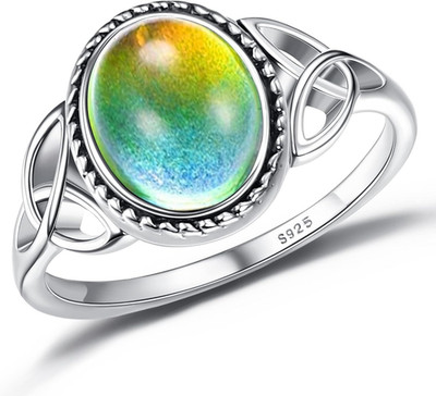 925 Sterling Silver Mood Ring for Women Vintage Celtic Knot Rings Jewelry 18K W