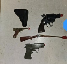 Four Vintage 50s/60s Cap Guns,Nichols Detective,Army 45,Marx Luger Holster,Rifle