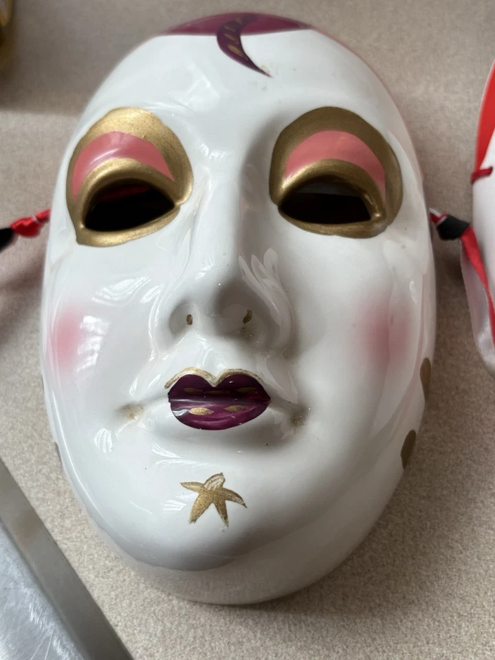 VTG, 1950's Clay Art. 2 Decorative Art Deco, Marti Gras Wall Face Masks, Estate - Image 4 of 4