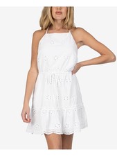SPEECHLESS Womens Fit + Flare Short Dress White Belted Sleeveless Juniors L