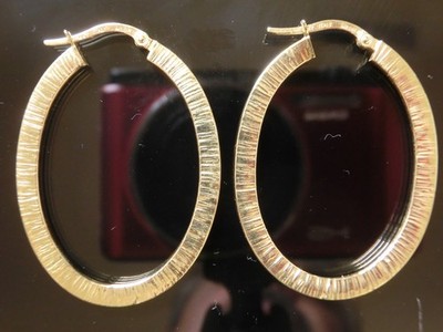 Elegante ovale längliche Creolen aus 14 Karat Gold gebraucht